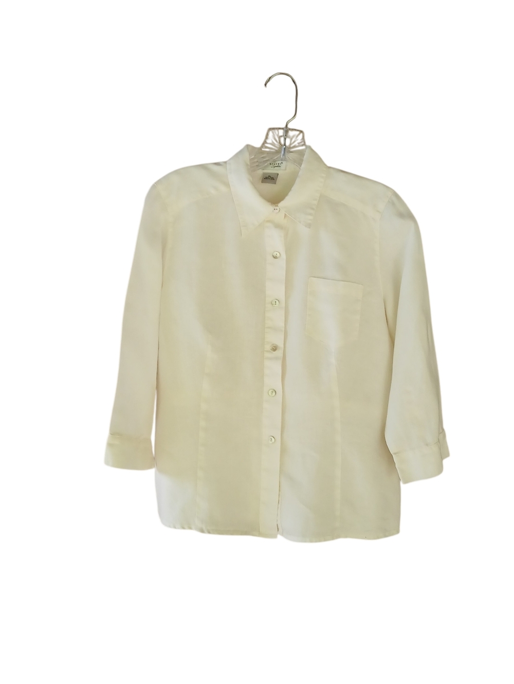 Kim Rogers White 3/4 Sleeve Linen Button Down Shirt LP